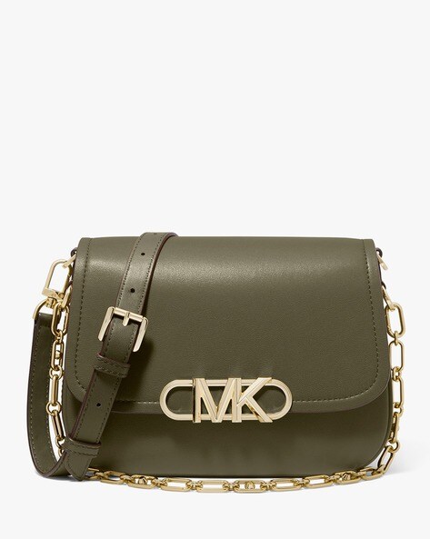 Buy Michael Kors Parker Medium Leather Messenger Bag Green Color