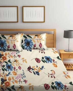 300 TC Floral Print King-Size Bedsheet with Pillow Covers-image-23