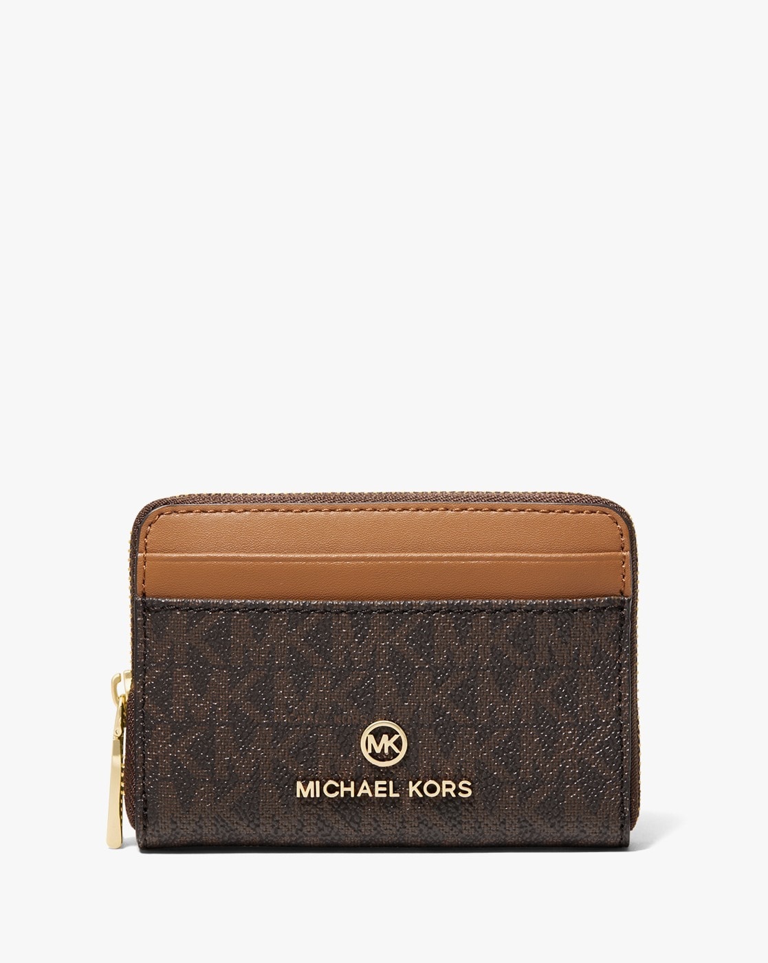 Michael Kors MK Logo Small Zip around Wallet in Brown