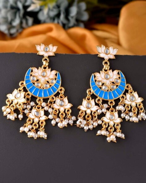 Kundan Stones Embedded Royal Blue Hand Painted Meenakari Work Jhumka E – A  Local Tribe