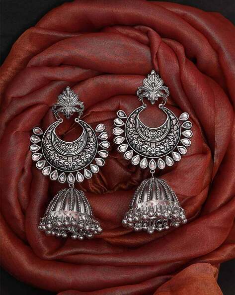 Farahat Handcrafted Dual Tone Tribal Oxidised Pure Silver Earrings –  WeaverStory
