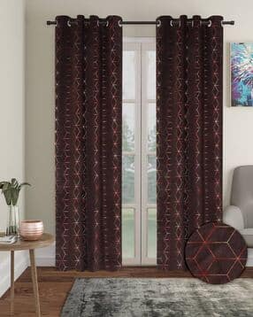 cortina eyelet curtain Set of 2 Eyelet Geometric Print Long Door Curtains-picture-38