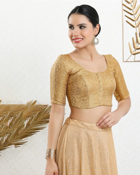 Gold Art Silk Blouse With Brocade Woven Motifs Collection For Women at Soch