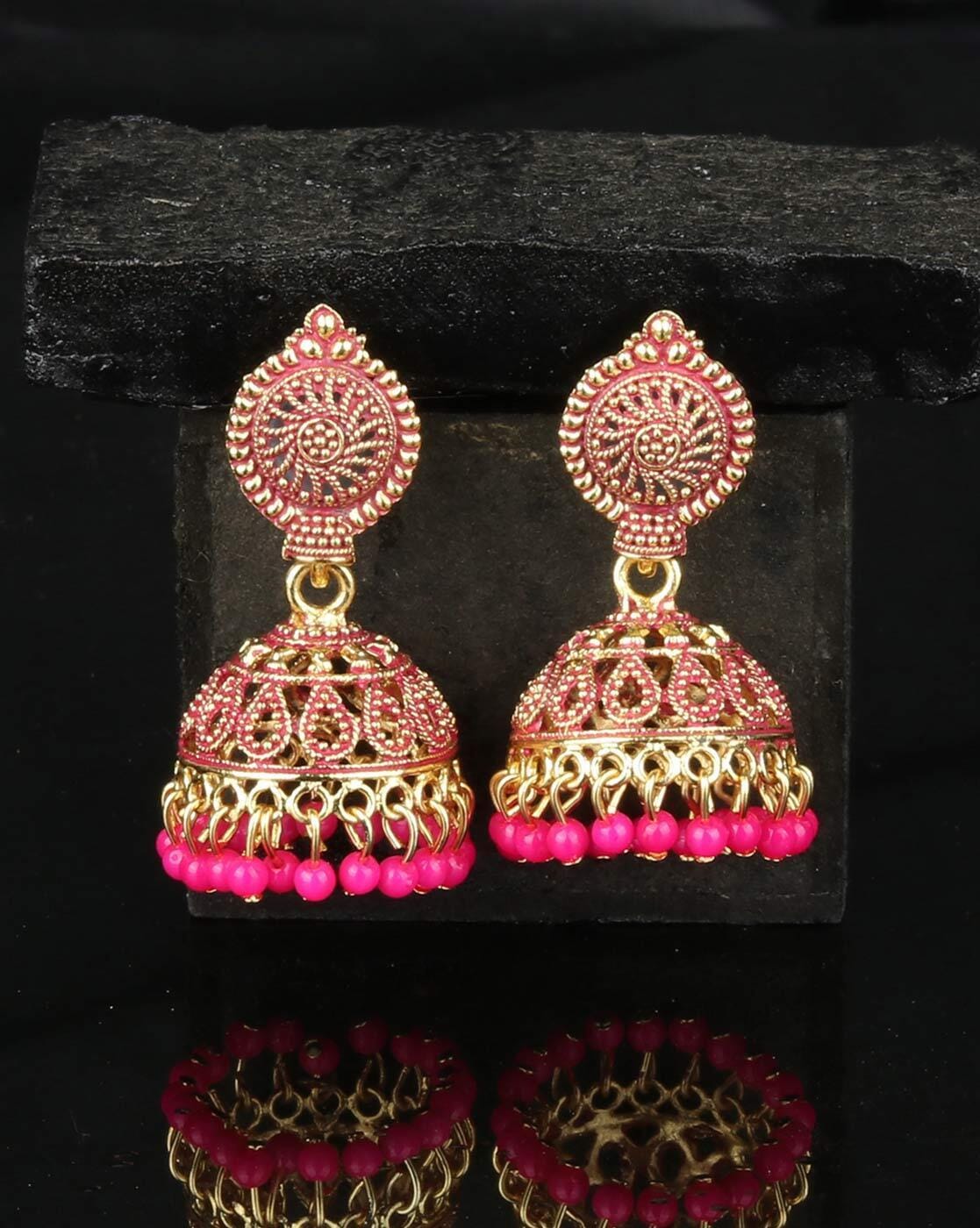 Pink Kundan earrings and Tikka set – Masayaa