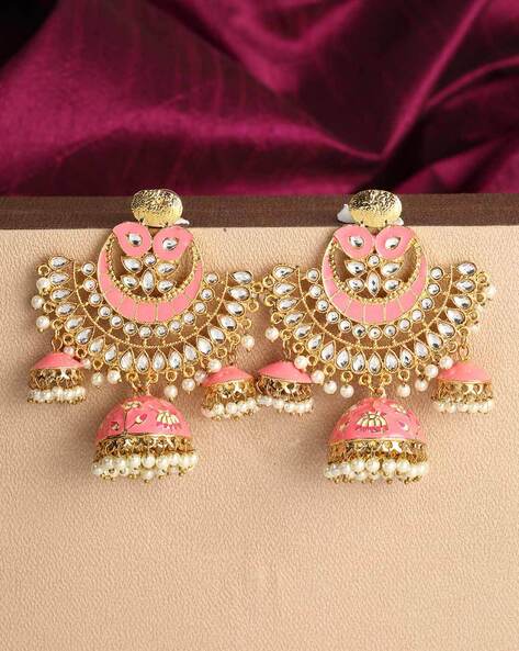 Crunchy Fashion Traditional Indian Ethnic Bridal Bride Wedding Gold Plated  Raani Pink Meenakari Dangle Earrings Jewelry For Women : Amazon.in: Fashion