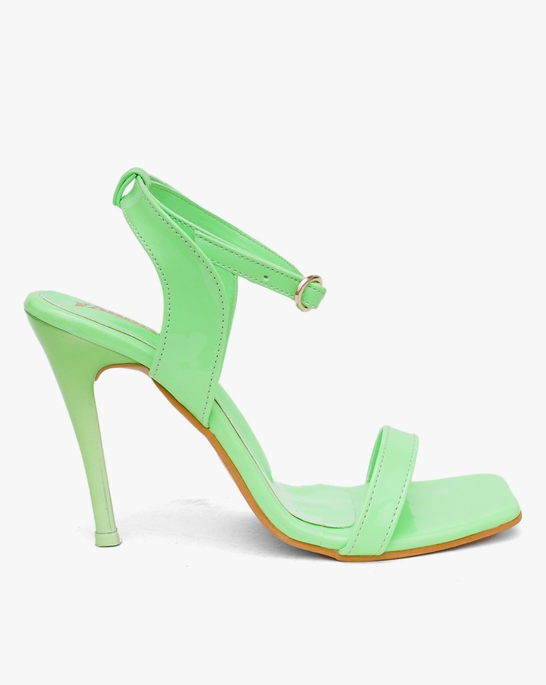 Woman's pump with sidecut in fluorescent green leather heel 8