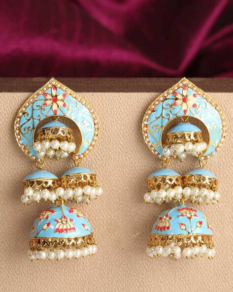 Feerozi Light Blue Kundan Chandbali Jhumki Earrings Tikka Set – Amazel  Designs