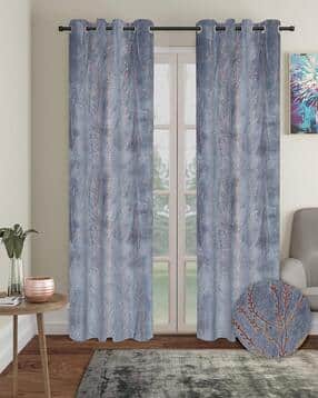 cortina eyelet curtain Set of 2 Eyelet Leaf Printed Door Curtains-picture-27