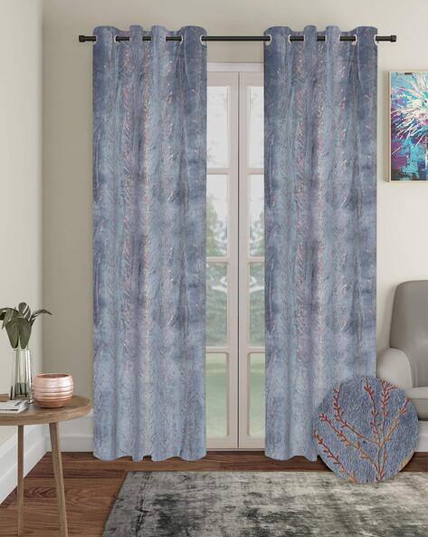 Cortina Eyelet Curtain Set of 2 Eyelet Leaf Printed Door Curtains