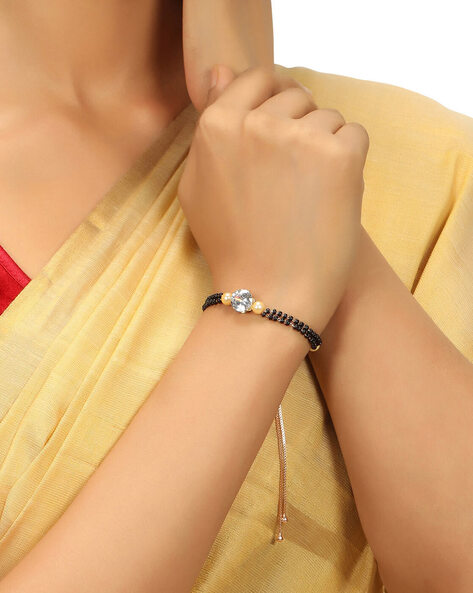 Yellow Chimes Mangalsutra Bracelet for Women Black Beads Heart Charm –  GlobalBees Shop