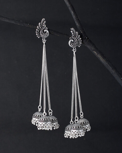 Buy Elegant Ethnic Wave Design Silver Earrings |GRT Jewellers