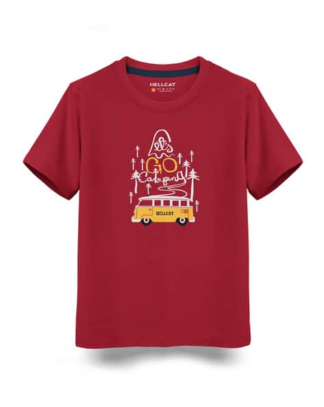 Hellcat Typographic Print Crew-Neck T-Shirt For Boys (Red, 11-12Y)