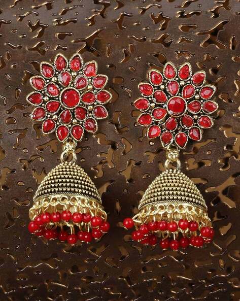 Incredible Red Traditional Gold Plated Jhumka - Mata Payals Exclusive  Silver Jewellery