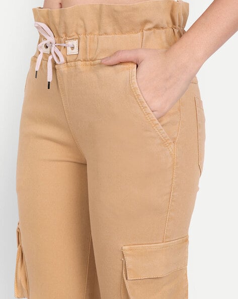 Yellow Drawstring Pockets Cargo Pants
