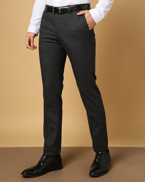 Buy Arrow Grey Smart Flex Checkered Formal Trousers Online
