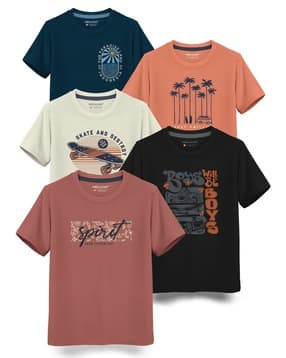 Pack of 5 Printed Round-Neck T-Shirt