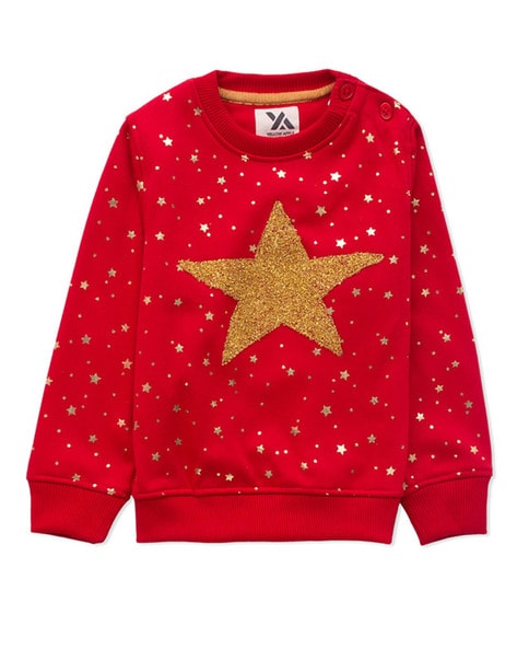 Yellow Apple Star Print Round-Neck Sweater