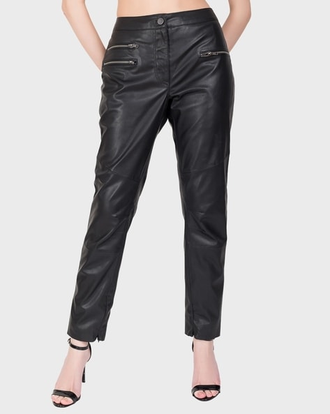 Black Leather Look Skinny Jeans High Stretch Slim Fit Chic - Temu-sonthuy.vn
