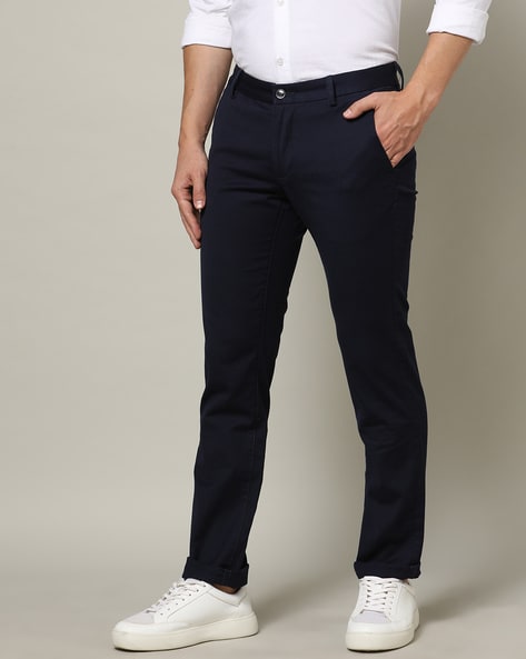 Buy Arrow Sports Mid Rise Flat Front Slim Fit Solid Trousers - NNNOW.com