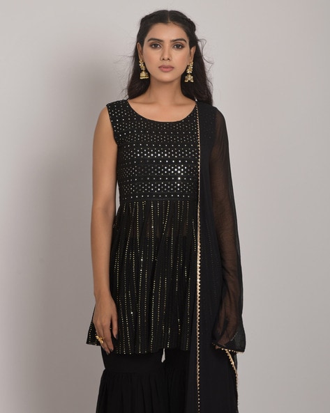 Buy online Black Sequined Kurta Sharara Set With Dupatta from ethnic wear  for Women by Mahika for ₹3319 at 74% off | 2024 Limeroad.com