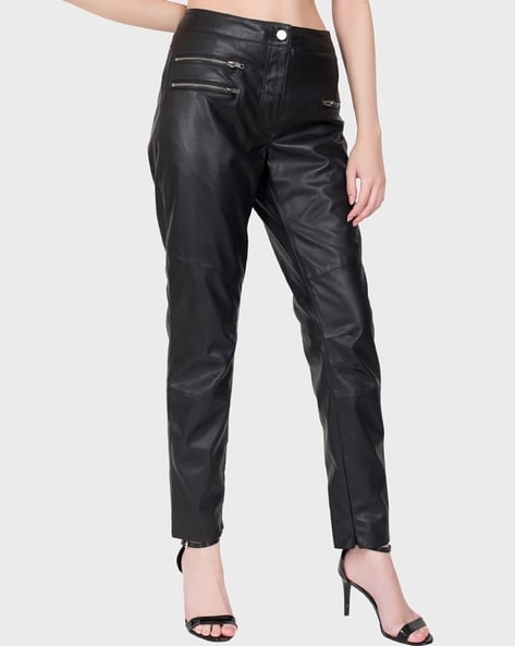 Buy Women Green Faux Leather Regular Fit Solid Trousers online  Looksgudin