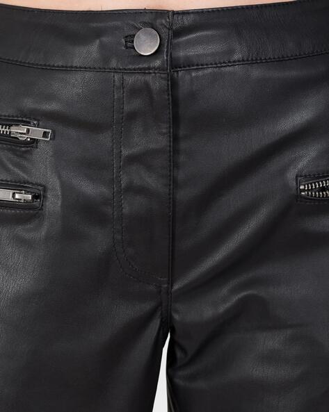 Buy jiejiegao Women High Waisted Faux Leather Pants Leggings Front Zipper  Pants Black L at Amazonin