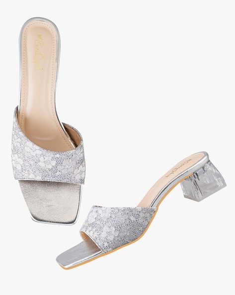 ASOS DESIGN Wide Fit Hilton barely there block heeled sandals in silver |  ASOS