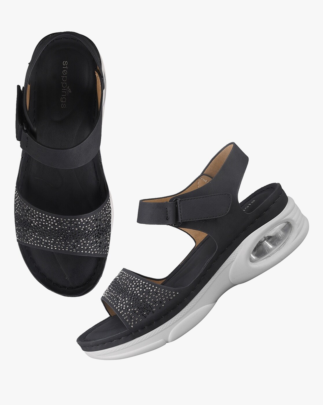 Buy Black Flat Sandals for Women by Steppings Online