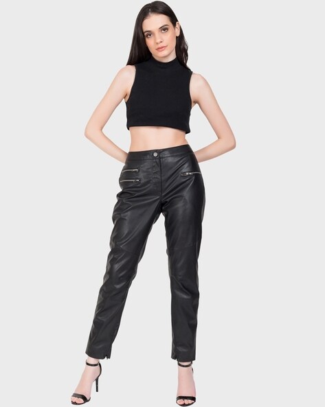 Black WOMAN Super Skinny Fit Faux Leather Trousers 2935738 | DeFacto