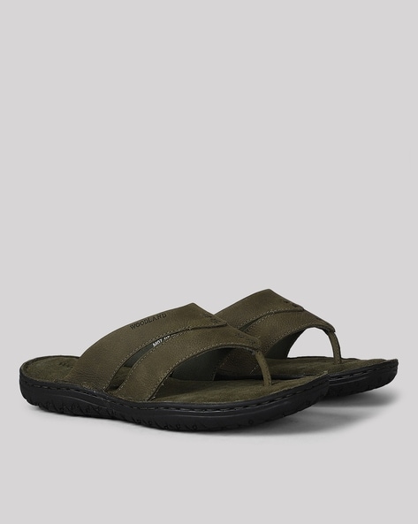 woodland green thong strap sandals with brand print