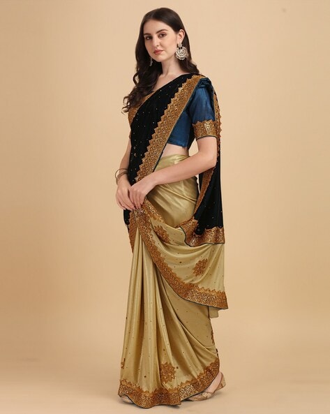 Buy Xorai Women's Cotton Half Saree (White and Golden) at Amazon.in