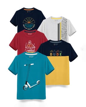 hellcat Pack of 5 Typographic Print Crew-Neck T-Shirts-picture-47