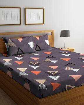 210 TC Geometric Print King-Size Bedsheet with Pillow Covers-image-17