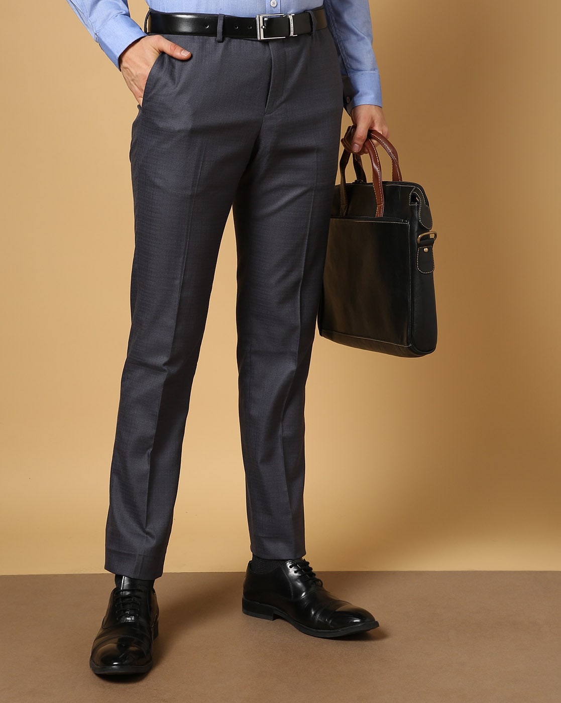 Buy Arrow Men Navy Mid Rise Twill Solid Smart Flex Formal Trousers   NNNOWcom