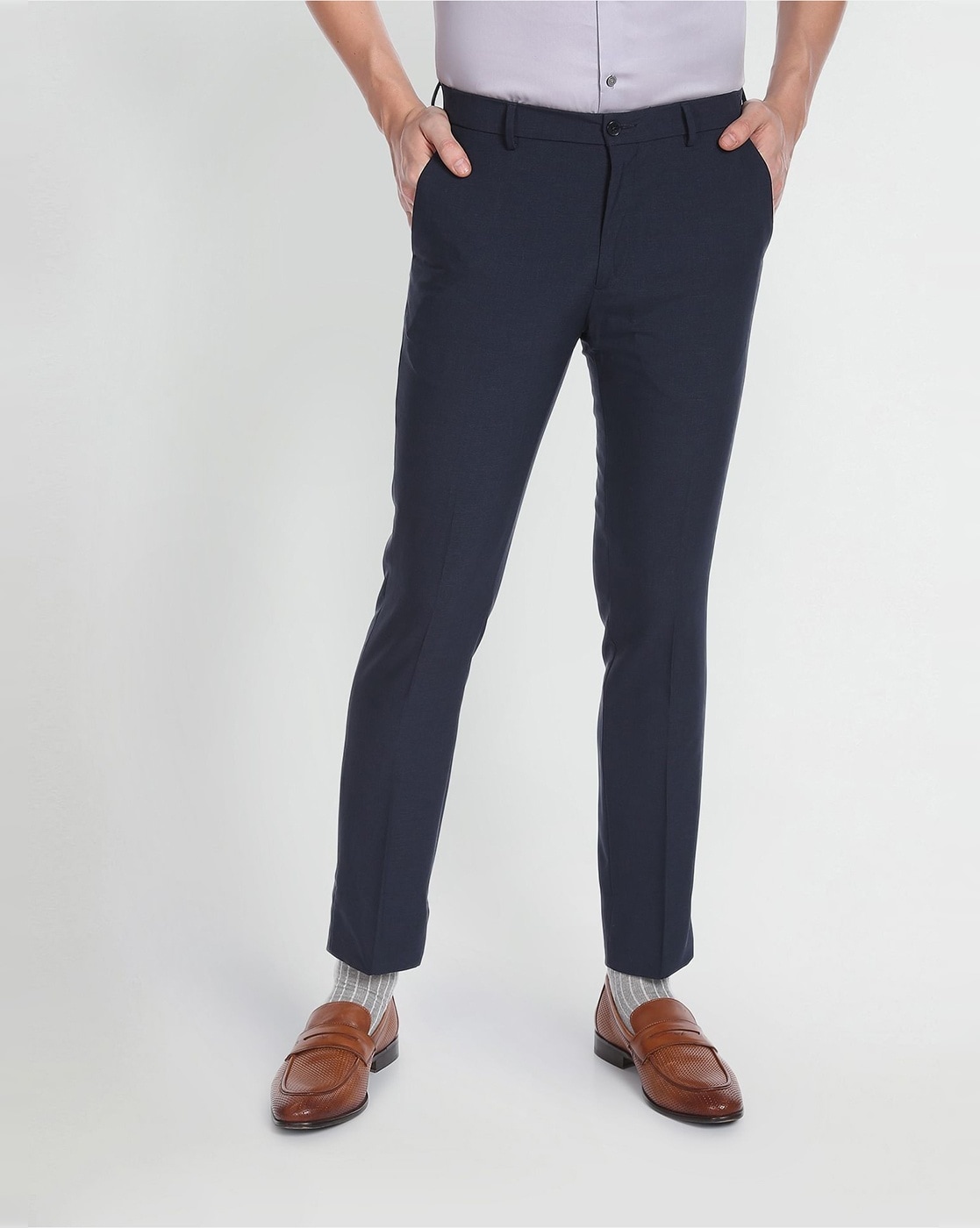 Buy online Navy Blue Solid Flat Front Formal Trouser from Bottom Wear for  Men by Hangup for ₹799 at 50% off | 2024 Limeroad.com