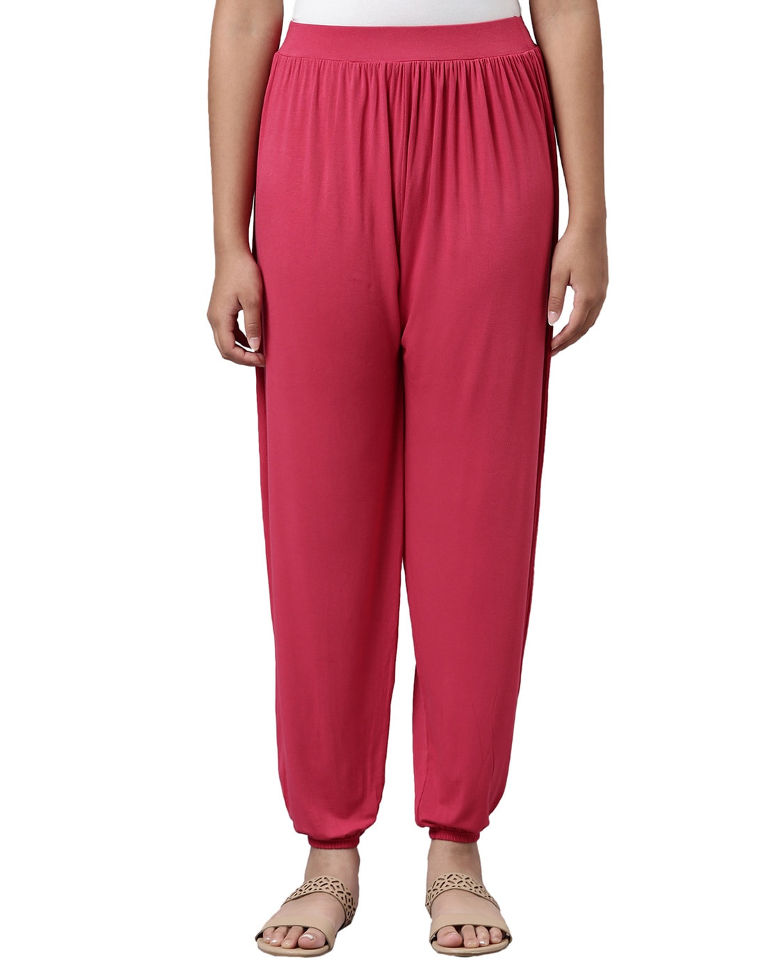 Buy GO COLORS Natural Womens Solid Mid Rise Trousers | Shoppers Stop