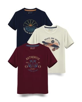 hellcat Pack of 3 Typographic Print Crew-Neck T-Shirts-picture-37