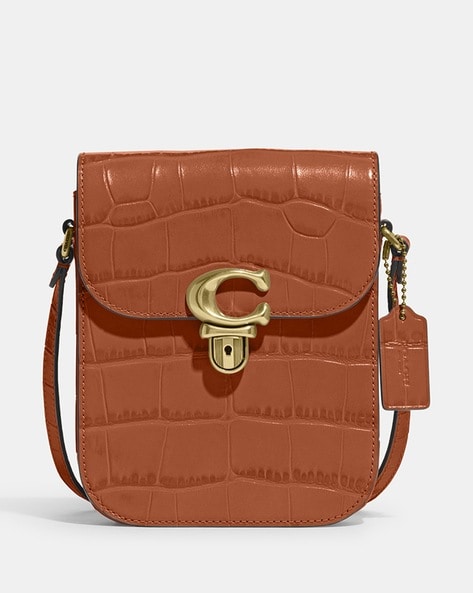 Buy Coach Croc Embossed Tall Studio Crossbody Bag Brown Color