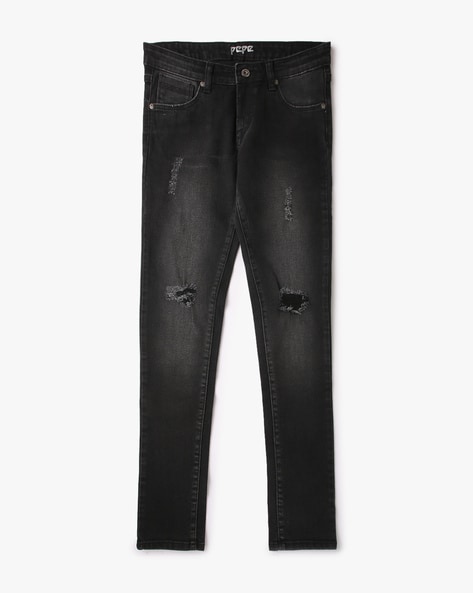 Lightly Washed Pixellete Skinny Fit Distressed Jeans