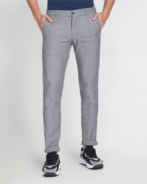 Men Grey Slim Fit Mid Rise Solid Casual Trouser