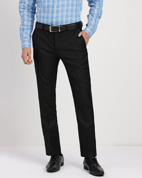 Buy Men Black Solid Slim Fit Formal Trousers Online - 800471 | Peter England
