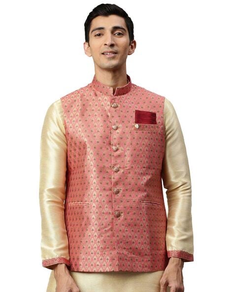 Buy Off White Nehru Jacket And Kurta Set In Linen Silk With Resham And  Sequins Embroidered Moroccan Jaal