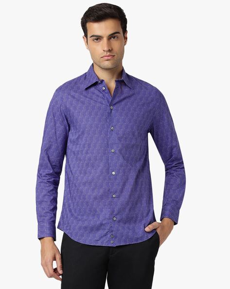 Buy EMPORIO ARMANI Cotton Regular Fit Shirt Purple Color Men