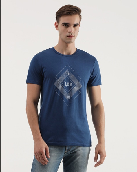 Lee Men's Printed Blue Crew Neck T-Shirt (Slim)