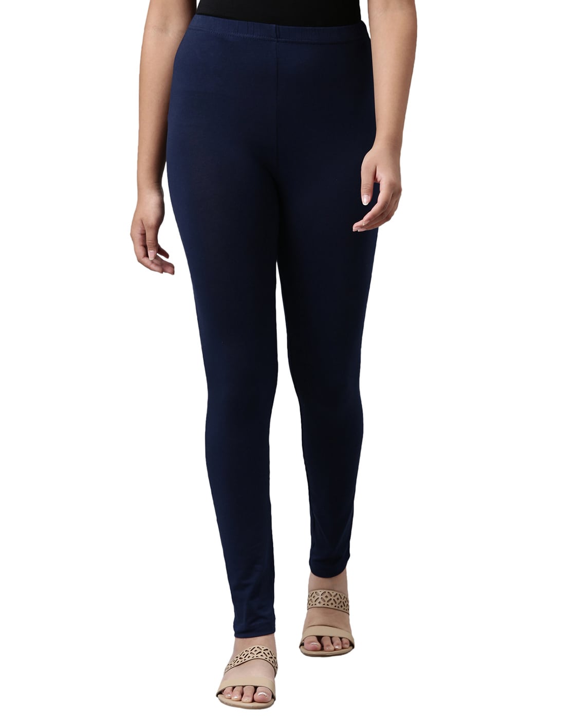 Buy DE MOZA Royal Blue Solid Skinny Fit Cotton Women's Leggings | Shoppers  Stop