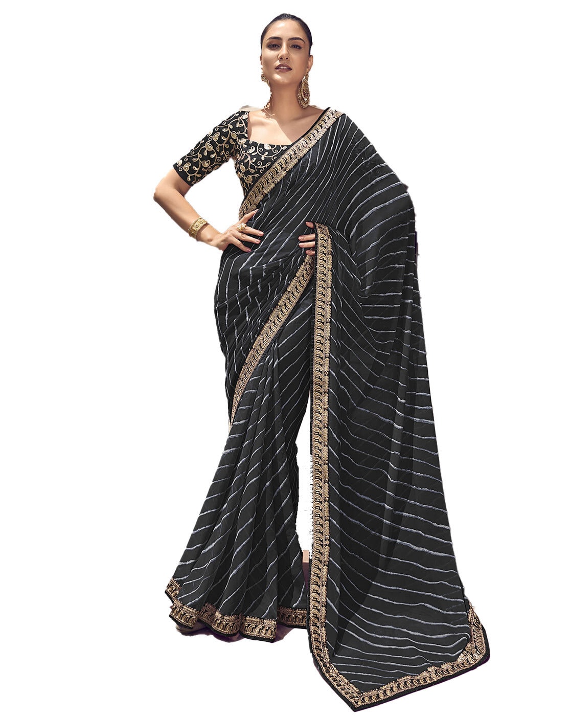 Buy Black Sarees for Women by SATRANI Online