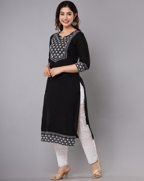 Women India Bohemian Pure Cotton Kurti, Black Net Embroidery Chikan WOmen  Kurta | eBay