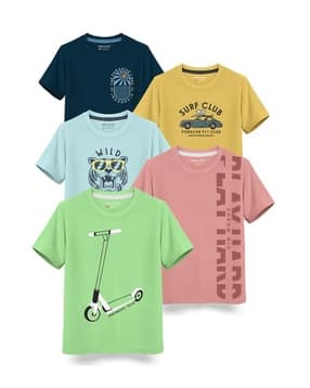 hellcat Pack of 5 Typographic Print Crew-Neck T-Shirts-picture-25