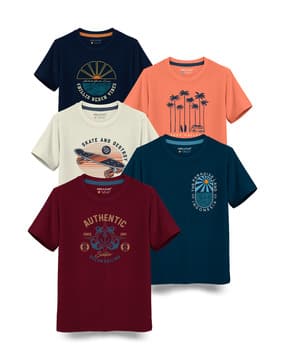 hellcat Pack of 5 Typographic Print Crew-Neck T-Shirts-picture-42