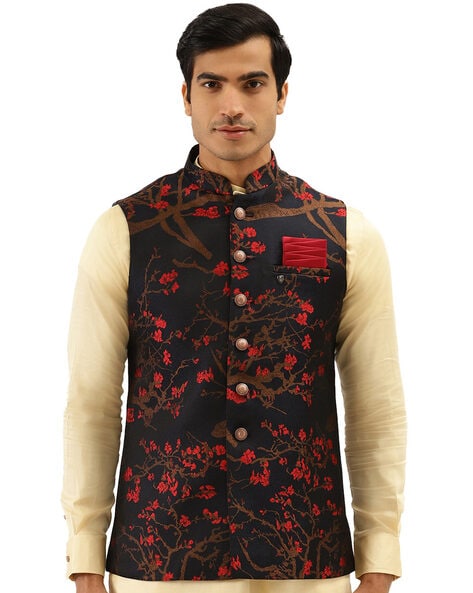Buy Manyavar Kurta Jacket Set for Men, Full Sleeves Mandarin Collar Ethnic  Kurta Jacket Set for Festival, Wedding, Party Art Silk (Blue, S) at  Amazon.in